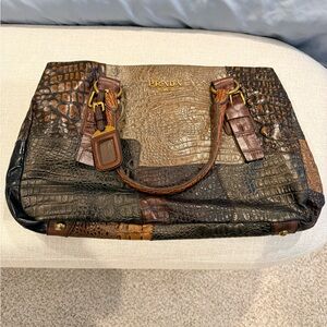 Prada Multicolor Crocodile Embossed Leather Bag